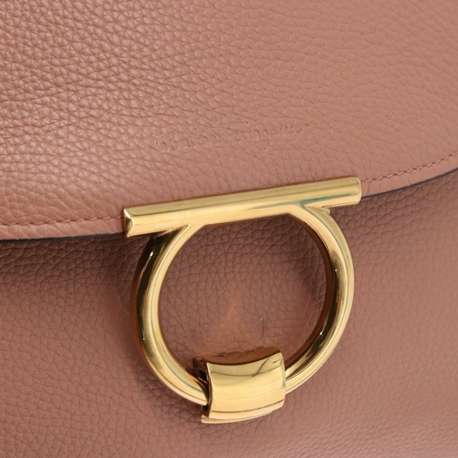 【日本直送】Salvatore Ferragamo Gancini 手提包 皮革 2way 粉紅色 金色色調 Auth ka5387V-17
