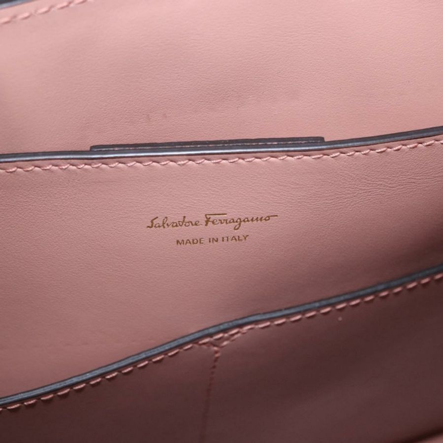 【日本直送】Salvatore Ferragamo Gancini 手提包 皮革 2way 粉紅色 金色色調 Auth ka5387V-19