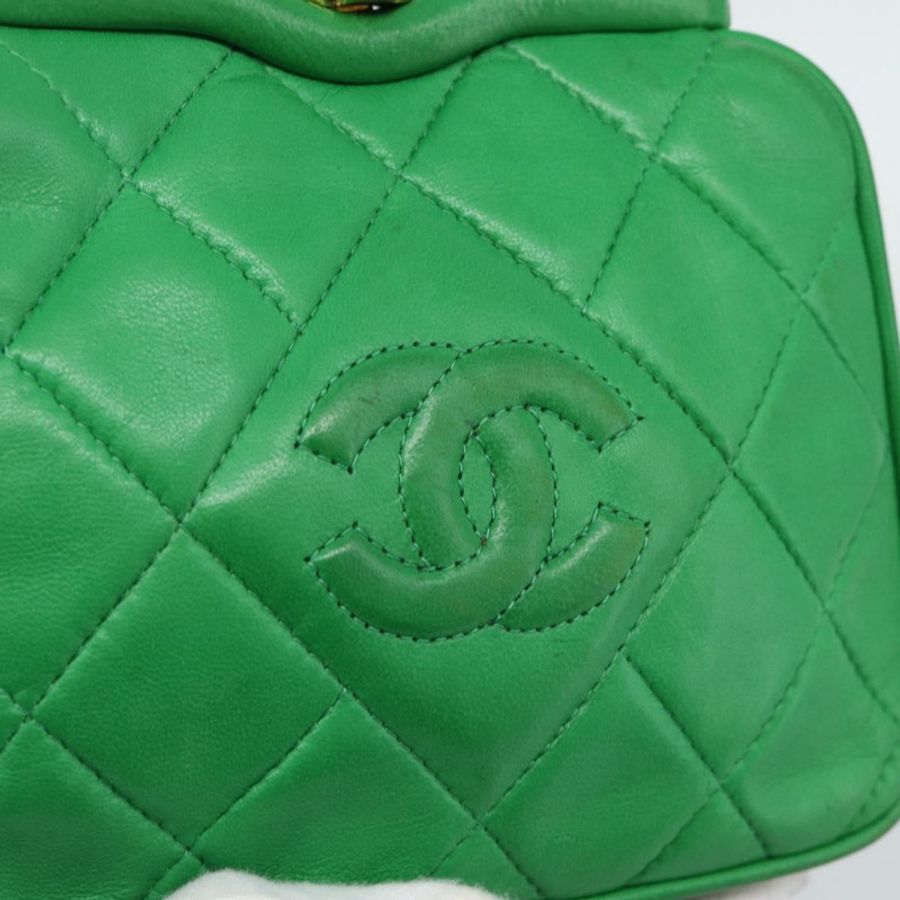 【日本直送】香奈兒 COCO Mark 絎縫鏈條單肩包 羊皮 綠色 金色 正品 ka5394V-17