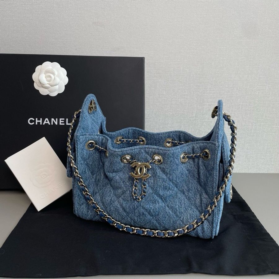 💎Chanel香奈兒|26A 25bag mini 牛仔丹寧金扣斜挎包|99新芯片款-3