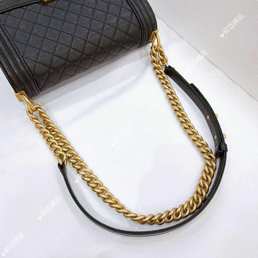 莉亞精品♡ CHANEL A67086 Boy25 黑荔枝金 二手美包-14