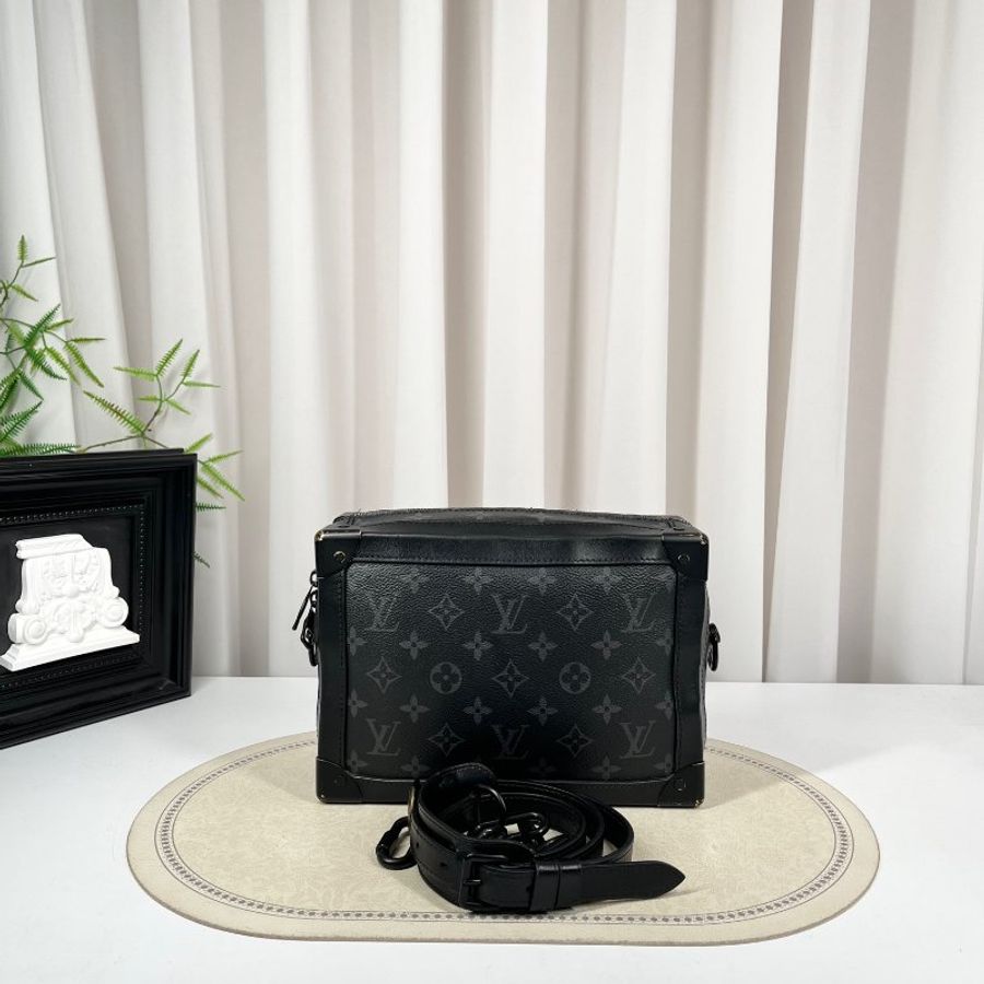 LV Soft Trunk黑盒子 經典老花 黑色塗層帆布拼牛皮 24*17*9.5cm 98新配件塵袋-2