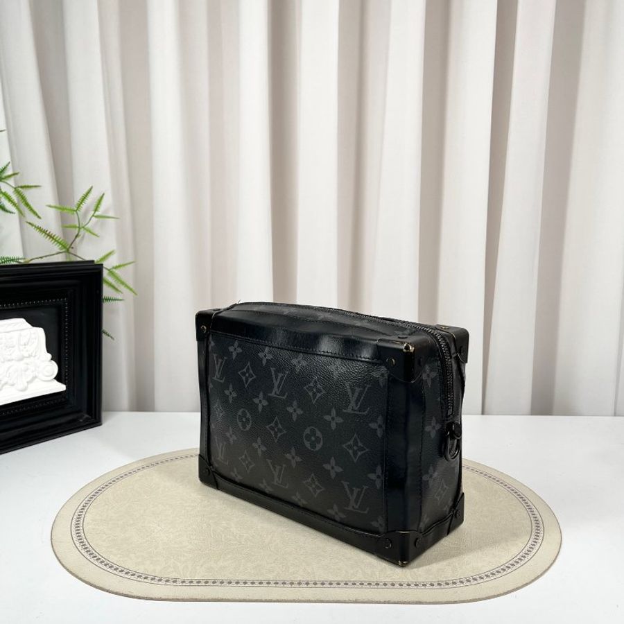 LV Soft Trunk黑盒子 經典老花 黑色塗層帆布拼牛皮 24*17*9.5cm 98新配件塵袋-3