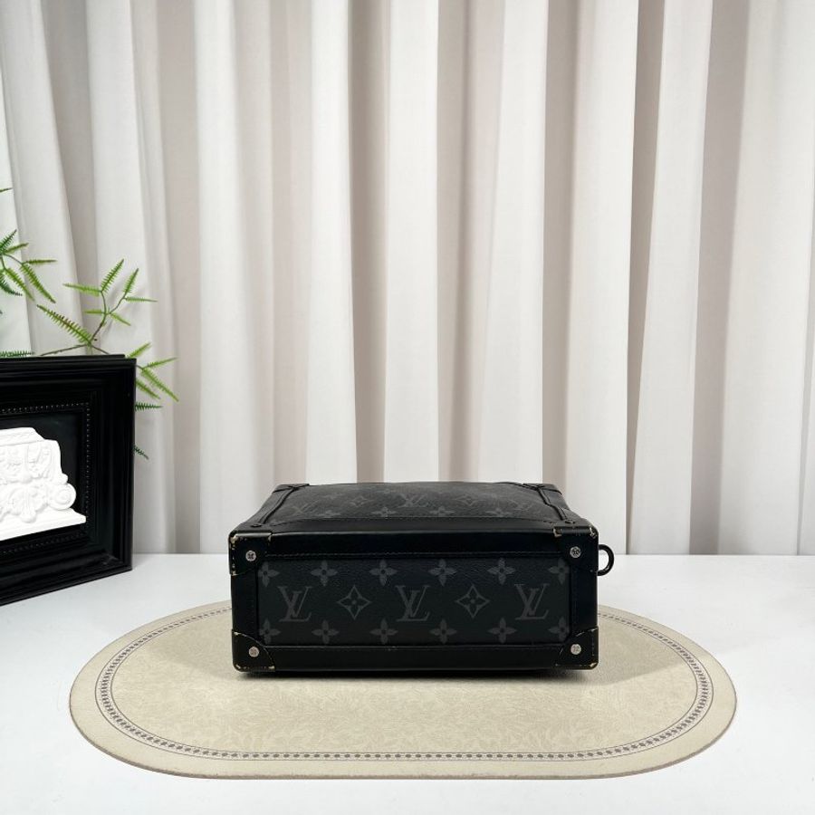 LV Soft Trunk黑盒子 經典老花 黑色塗層帆布拼牛皮 24*17*9.5cm 98新配件塵袋-4