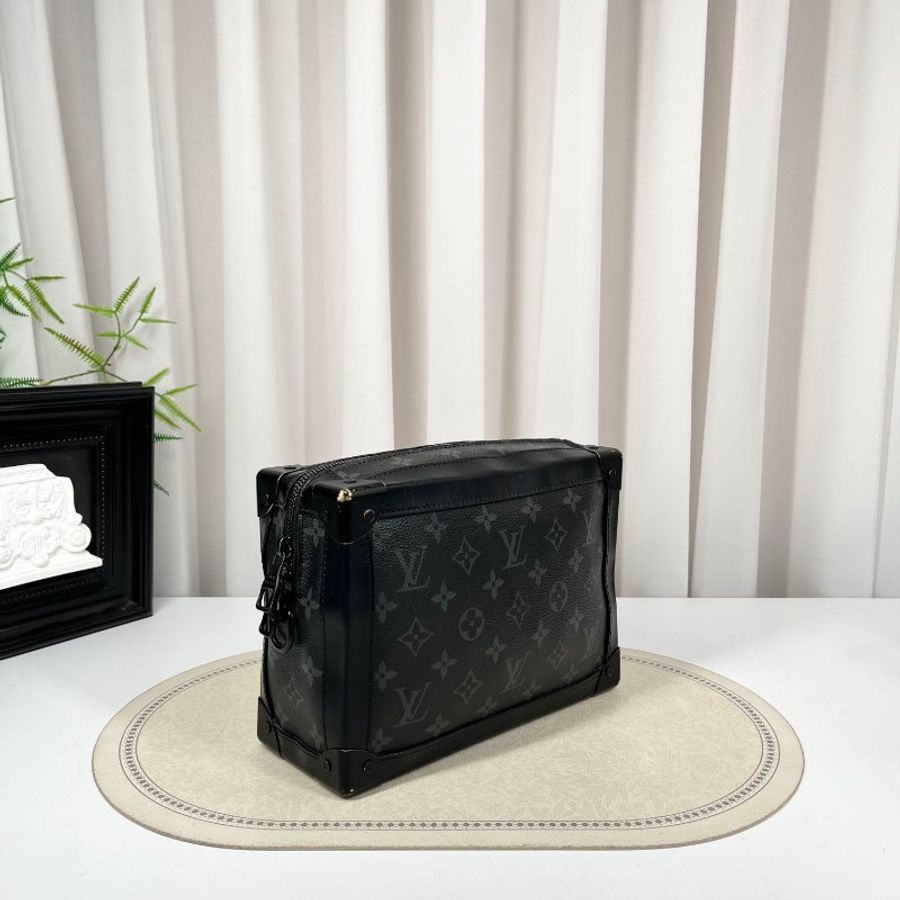 LV Soft Trunk黑盒子 經典老花 黑色塗層帆布拼牛皮 24*17*9.5cm 98新配件塵袋-5