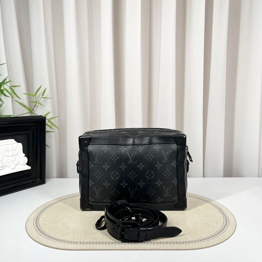 LV Soft Trunk黑盒子 經典老花 黑色塗層帆布拼牛皮 24*17*9.5cm 98新配件塵袋-7