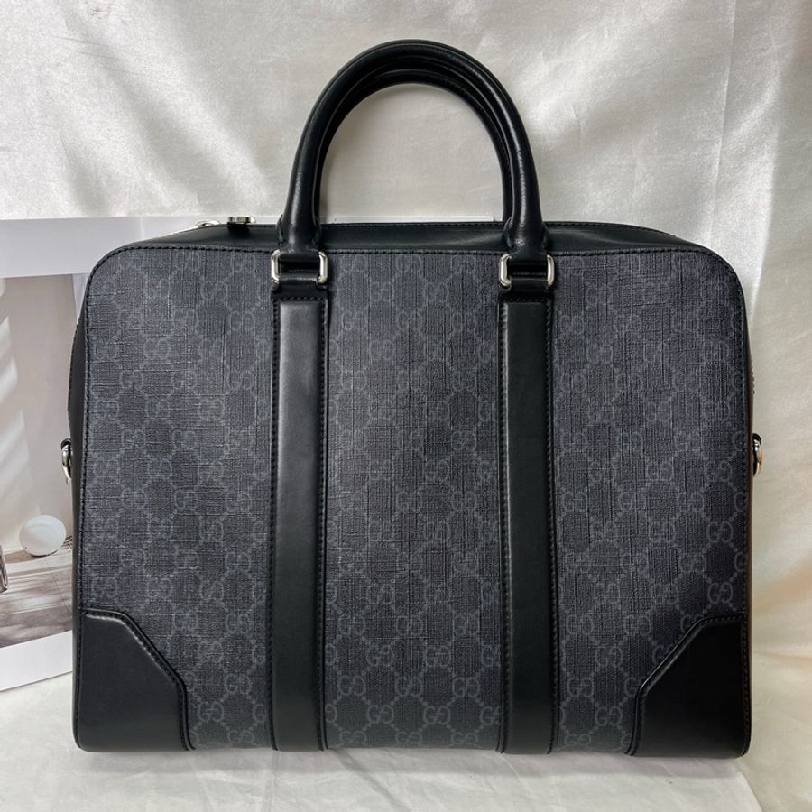 Gucci古馳男士公文包黑灰老花 黑標026 少肩帶-1