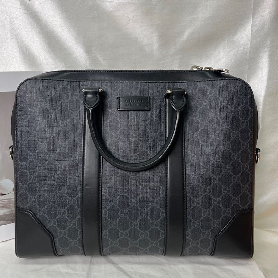 Gucci古馳男士公文包黑灰老花 黑標026 少肩帶-2