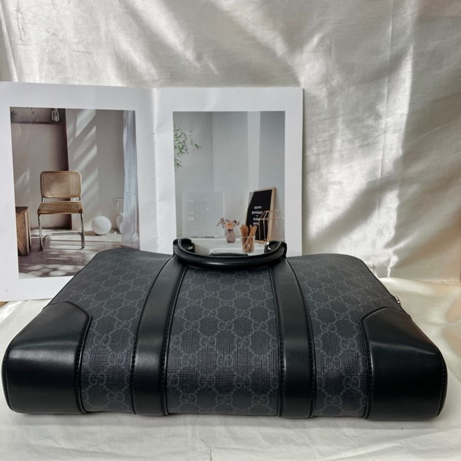 Gucci古馳男士公文包黑灰老花 黑標026 少肩帶-4