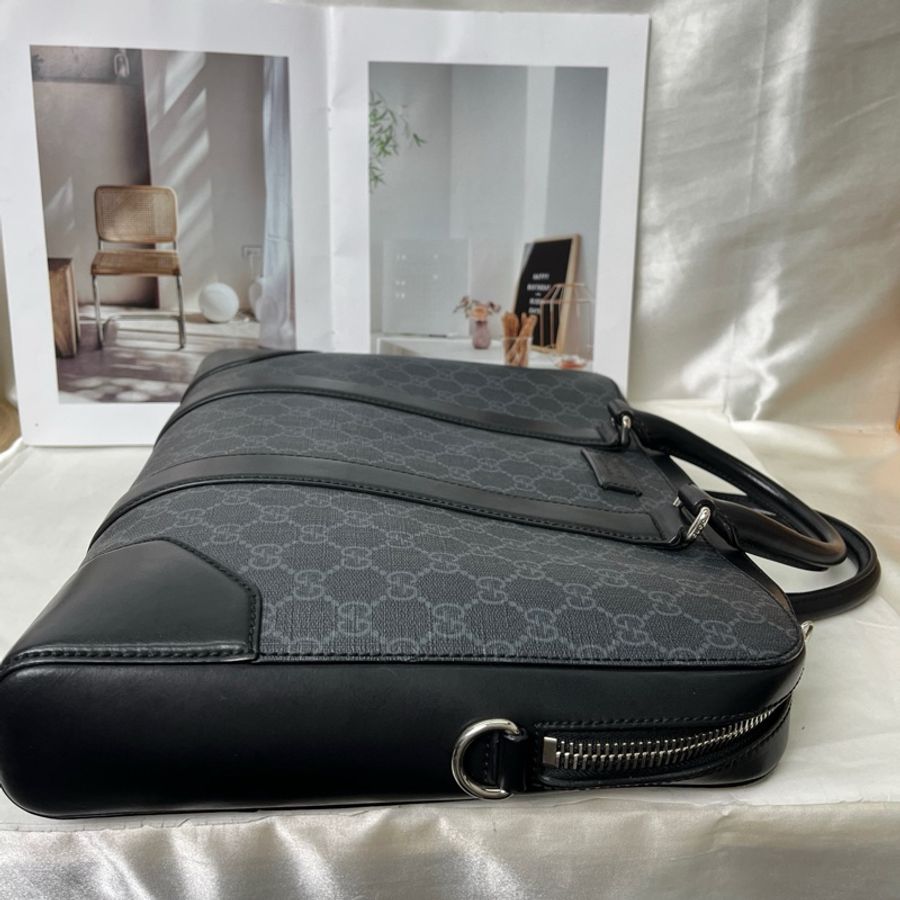 Gucci古馳男士公文包黑灰老花 黑標026 少肩帶-5
