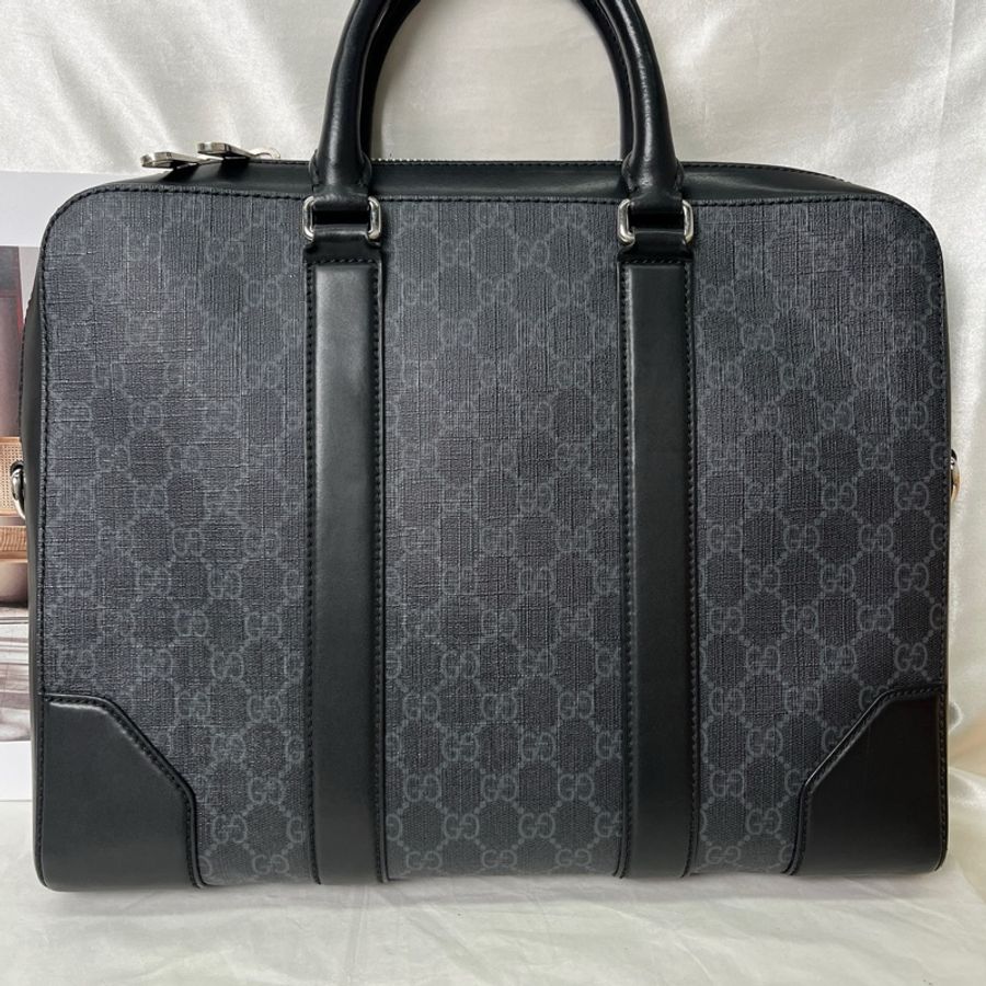 Gucci古馳男士公文包黑灰老花 黑標026 少肩帶-6