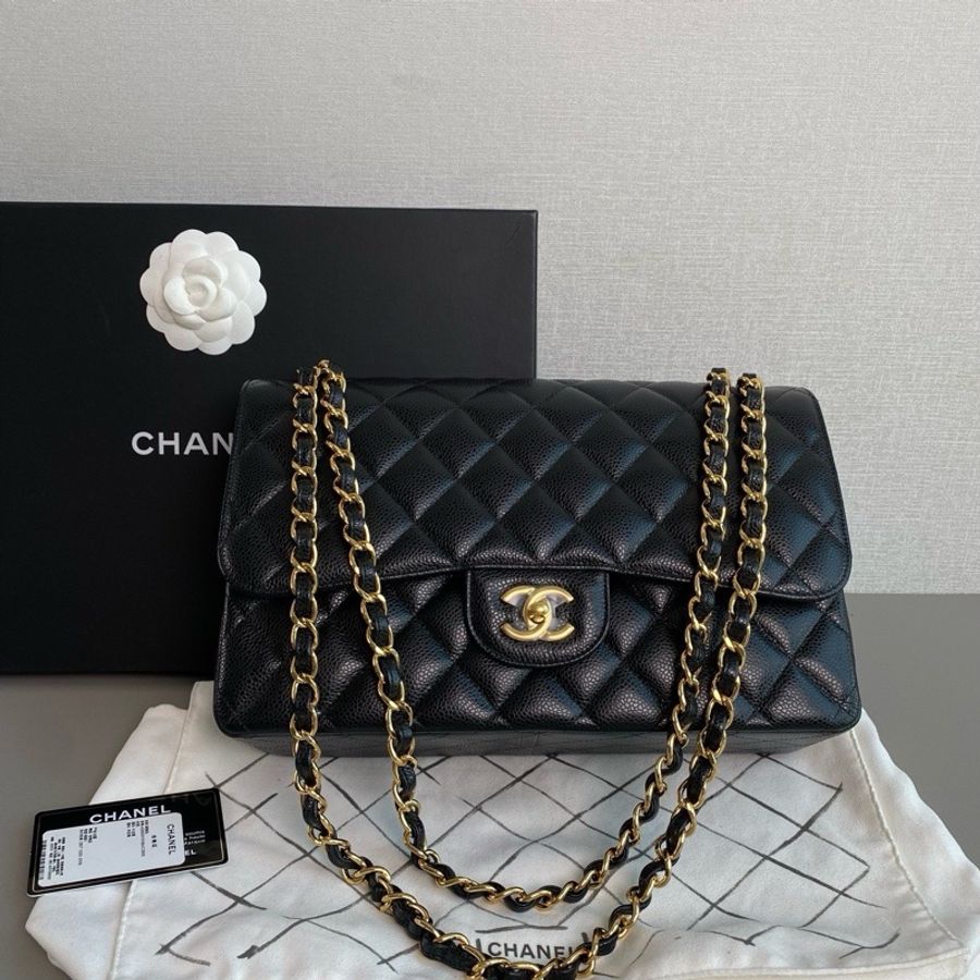 💎Chanel香奈兒|黑金荔枝皮cf jumbo鏈條包|閒置新 31開有卡-1