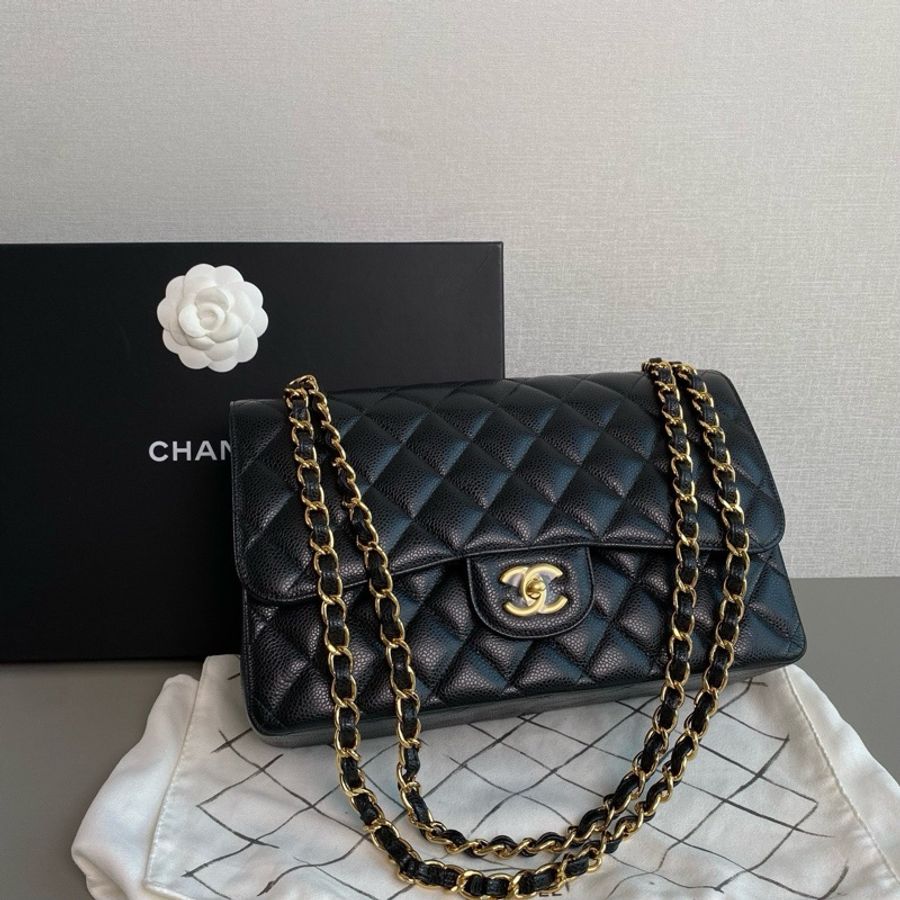 💎Chanel香奈兒|黑金荔枝皮cf jumbo鏈條包|閒置新 31開有卡-2