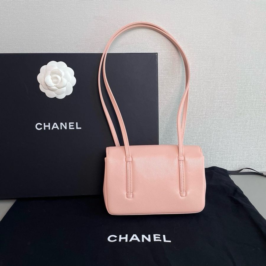 💎Chanel香奈兒|Preppy coco 櫻花粉荔枝紋皮金扣|閒置新芯片款-4