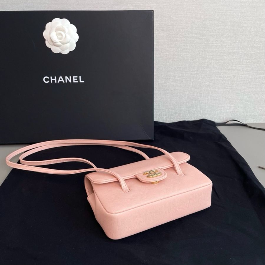 💎Chanel香奈兒|Preppy coco 櫻花粉荔枝紋皮金扣|閒置新芯片款-5