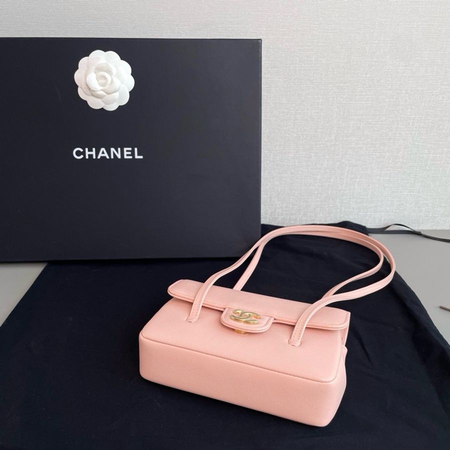 💎Chanel香奈兒|Preppy coco 櫻花粉荔枝紋皮金扣|閒置新芯片款-6