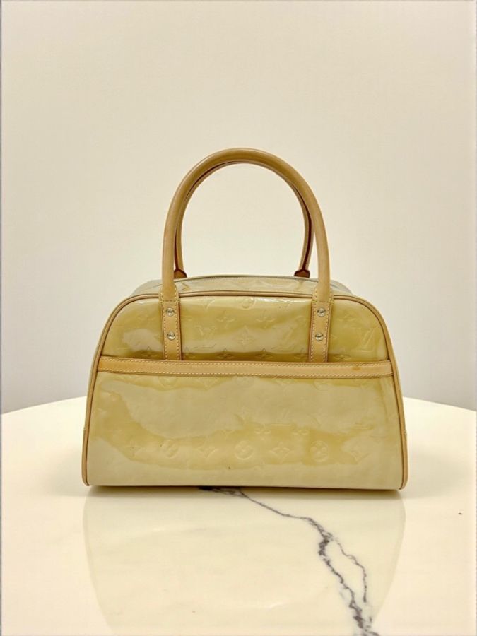 莉亞精品♡ LV M91103 壓紋漆皮保齡球包 黃色 二手-0