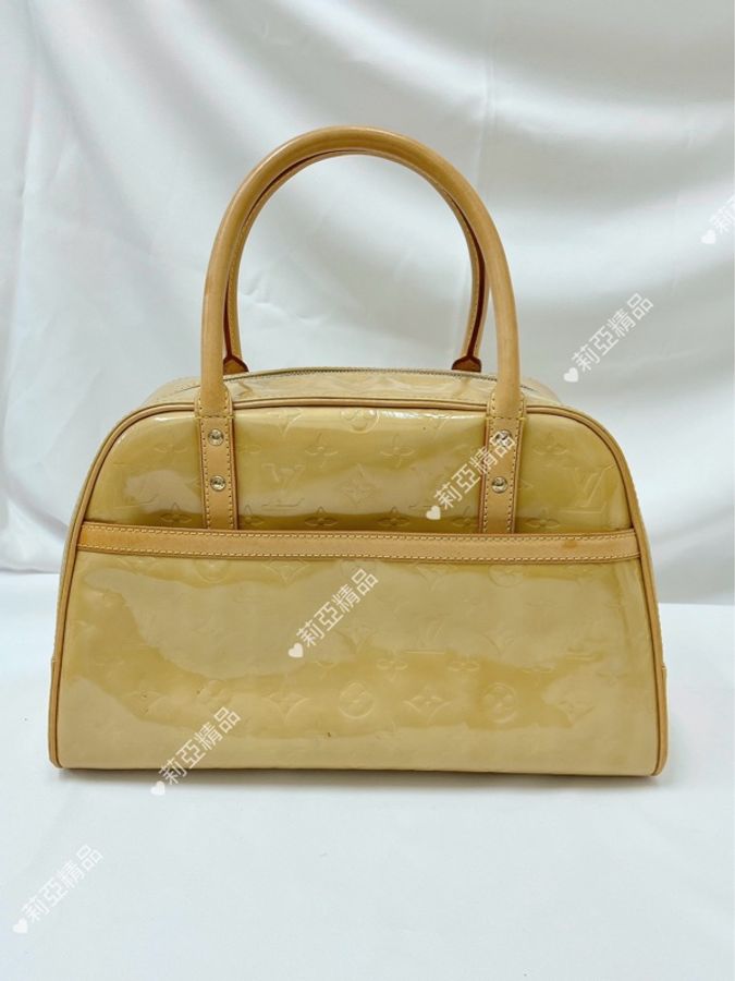 莉亞精品♡ LV M91103 壓紋漆皮保齡球包 黃色 二手-2