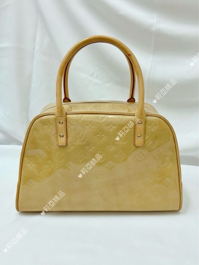 莉亞精品♡ LV M91103 壓紋漆皮保齡球包 黃色 二手-3