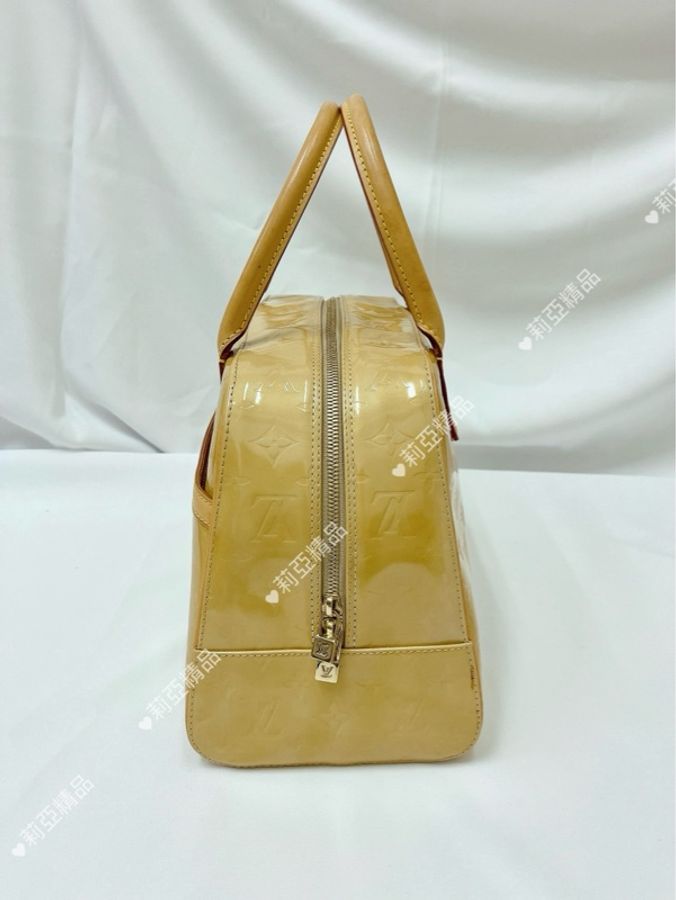 莉亞精品♡ LV M91103 壓紋漆皮保齡球包 黃色 二手-4