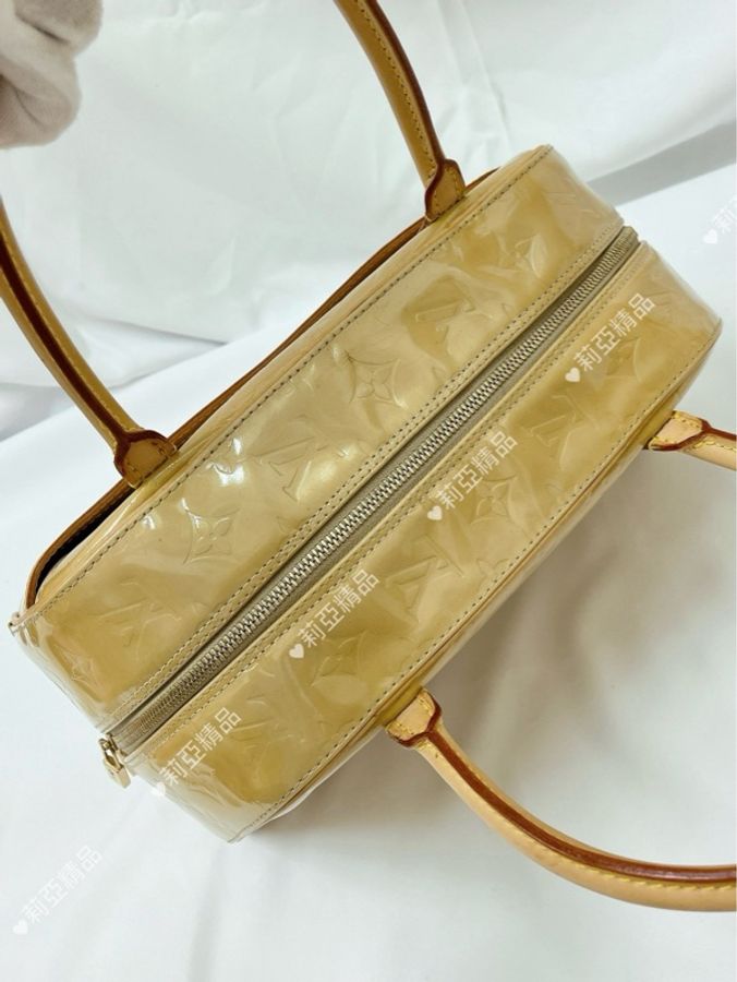 莉亞精品♡ LV M91103 壓紋漆皮保齡球包 黃色 二手-7