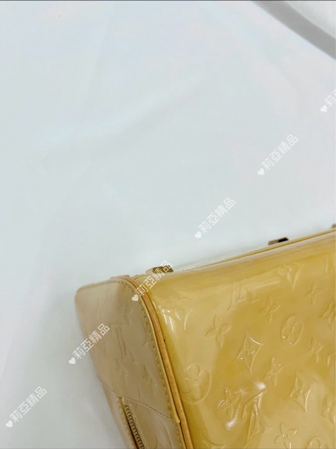莉亞精品♡ LV M91103 壓紋漆皮保齡球包 黃色 二手-8