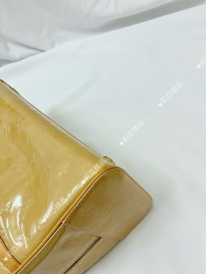 莉亞精品♡ LV M91103 壓紋漆皮保齡球包 黃色 二手-11
