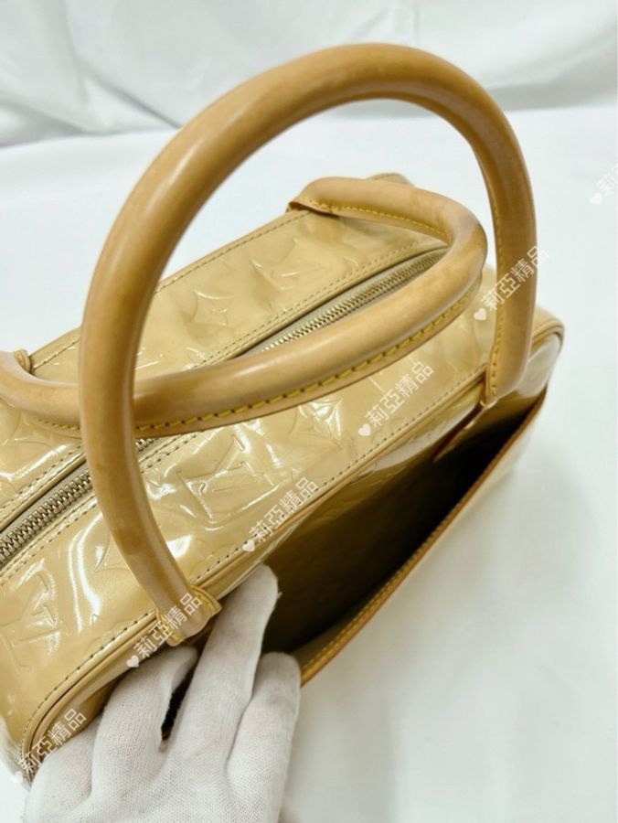 莉亞精品♡ LV M91103 壓紋漆皮保齡球包 黃色 二手-12