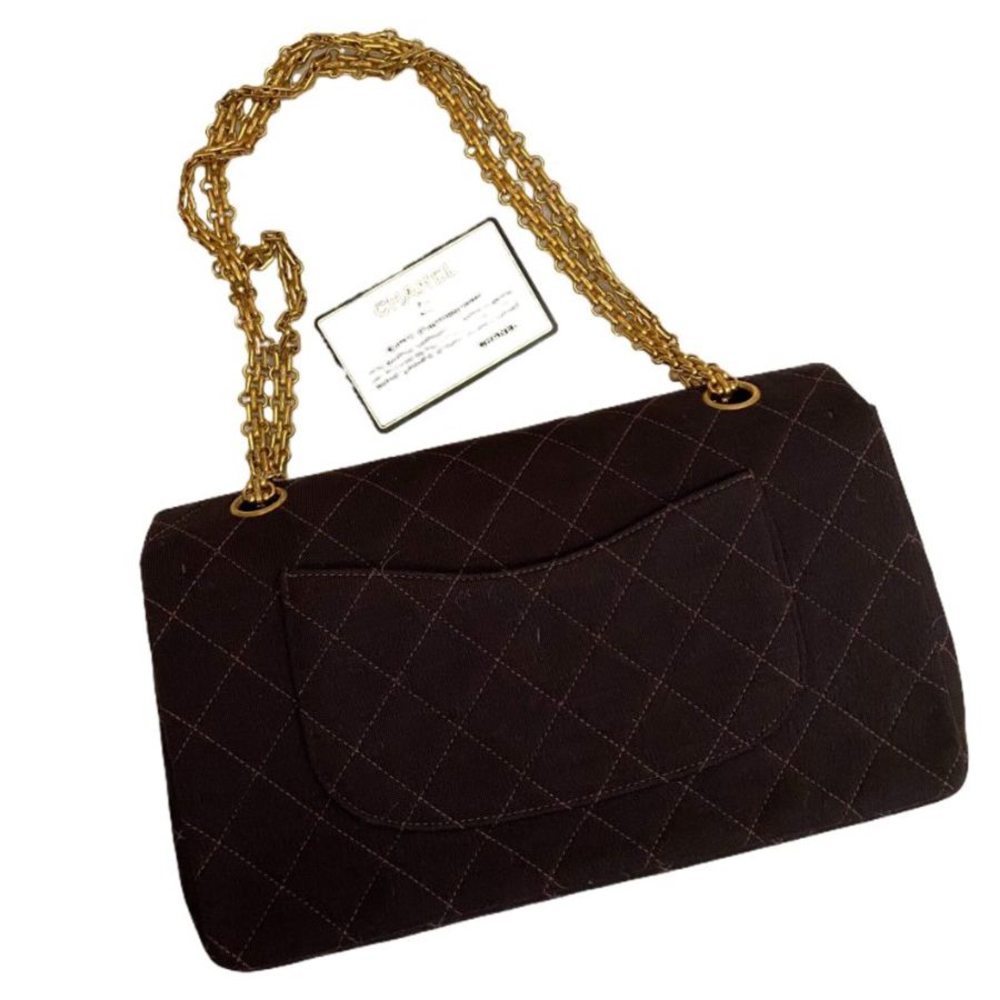 Chanel香奈兒菱格紋雙C 布面金棕CF鏈條包-1