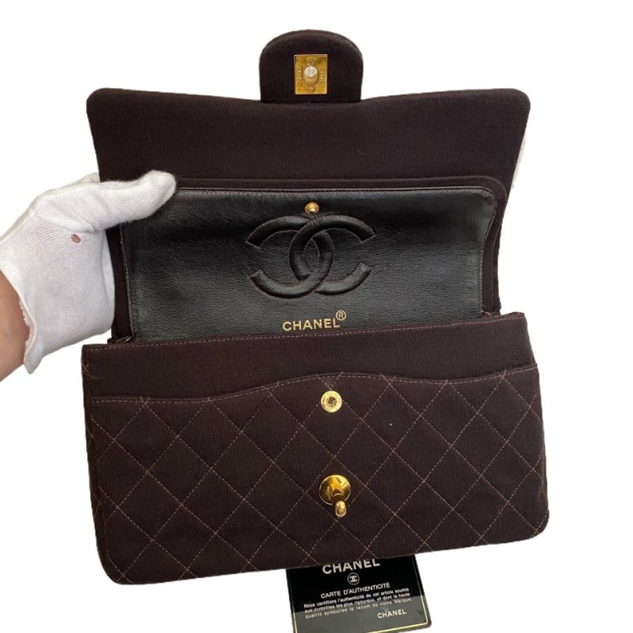 Chanel香奈兒菱格紋雙C 布面金棕CF鏈條包-15