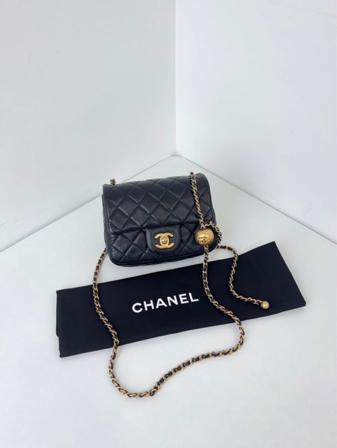 Chanel香奈儿 黑金菱格纹羊皮金球方胖子链条斜挎包13*18cm-0