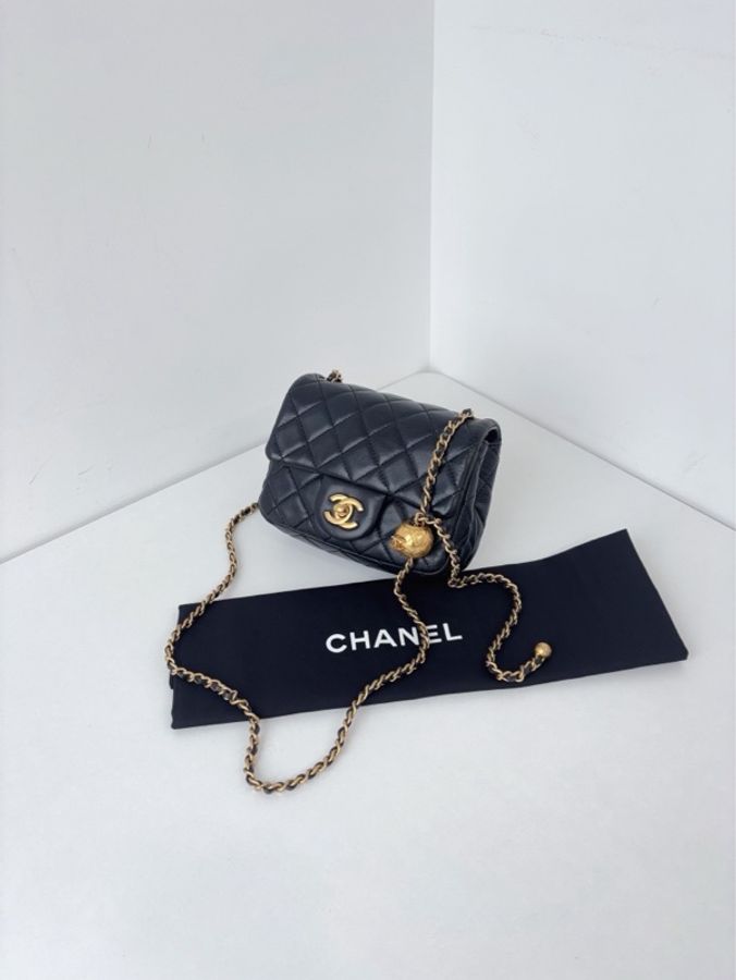 Chanel香奈儿 黑金菱格纹羊皮金球方胖子链条斜挎包13*18cm-1