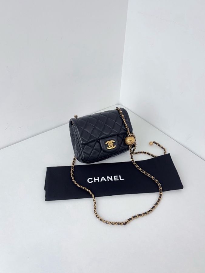 Chanel香奈儿 黑金菱格纹羊皮金球方胖子链条斜挎包13*18cm-2