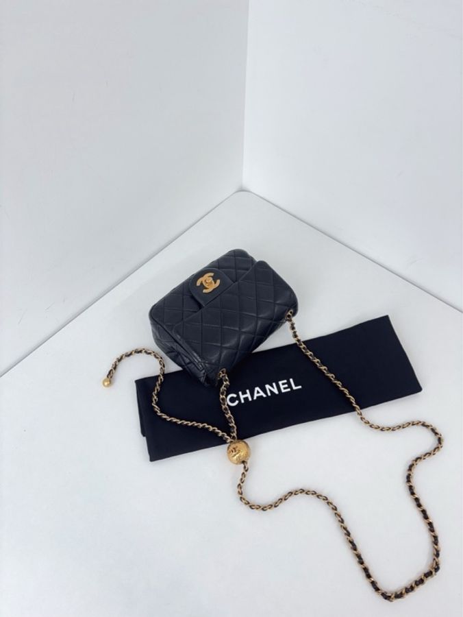 Chanel香奈儿 黑金菱格纹羊皮金球方胖子链条斜挎包13*18cm-4