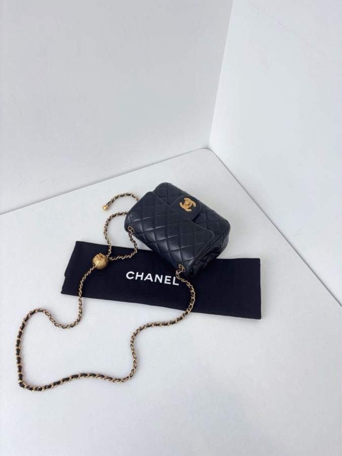 Chanel香奈儿 黑金菱格纹羊皮金球方胖子链条斜挎包13*18cm-5