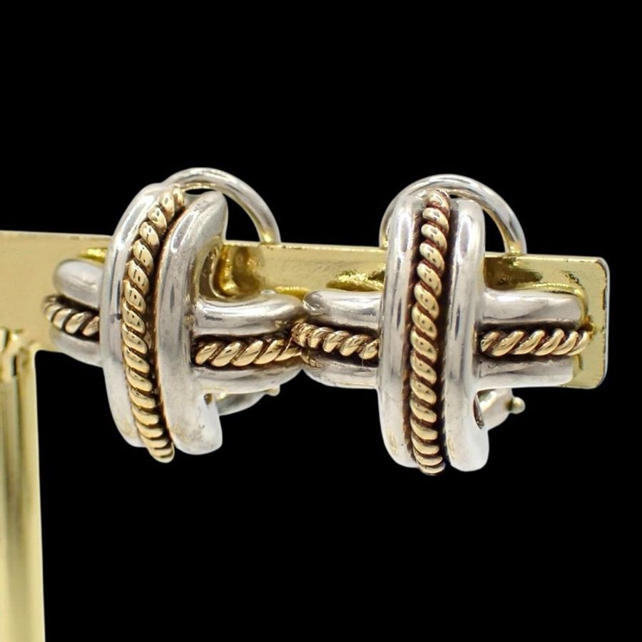 Tiffany & Co.日本中古十字耳環 925 K18金-1