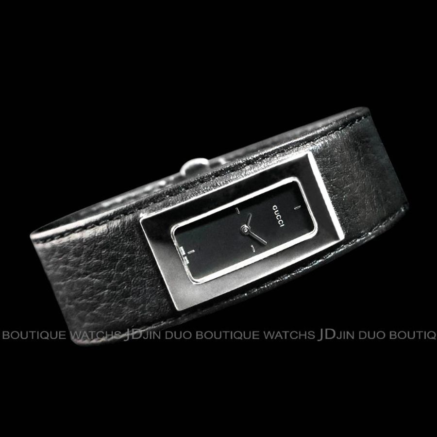 金鐸精品~2553 GUCCI古馳7800S系列長方形黑色皮環式石英女用腕錶-1