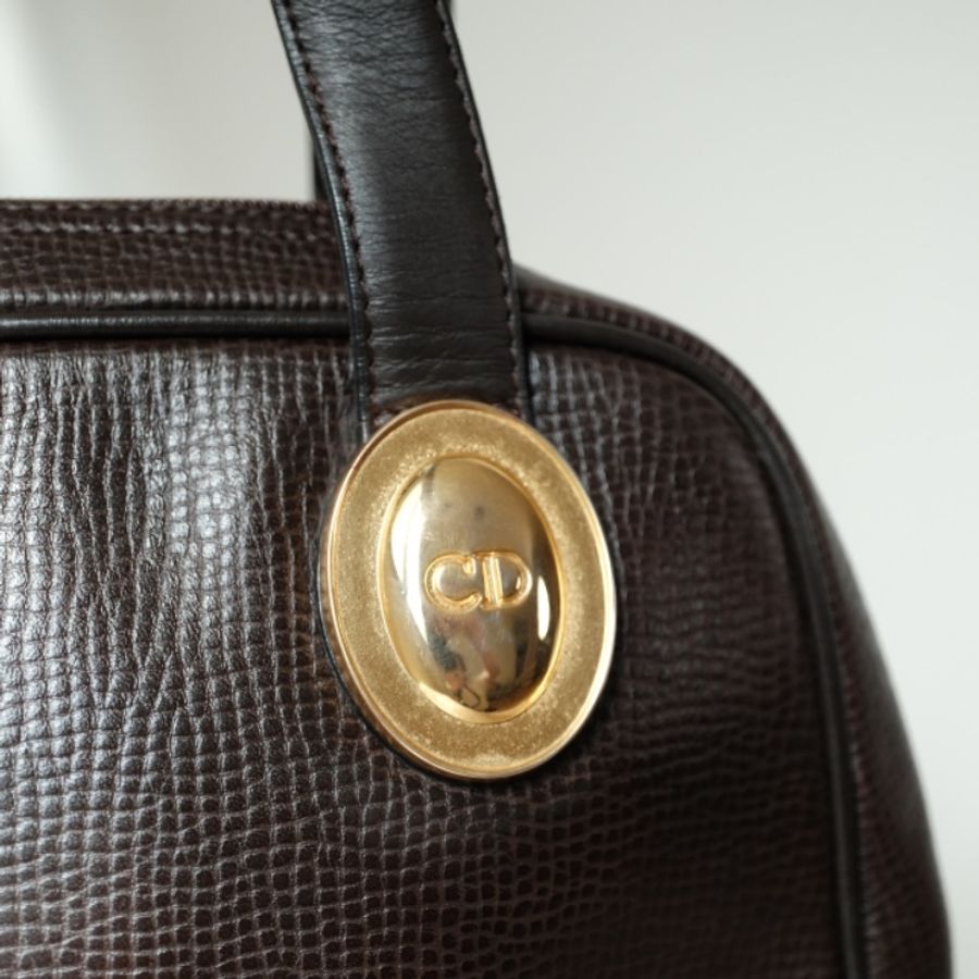 Dior Vintage 1980s 經典橢圓 CD 金標 蜥蜴壓紋皮革手提包-2
