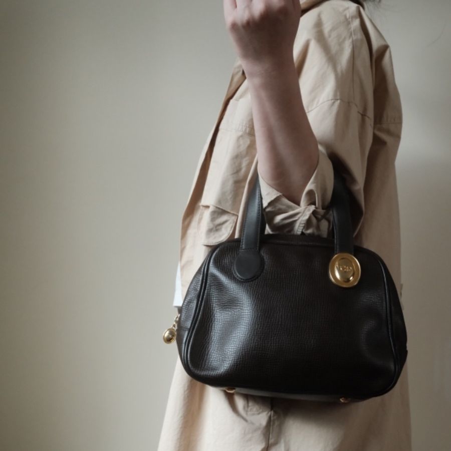 Dior Vintage 1980s 經典橢圓 CD 金標 蜥蜴壓紋皮革手提包-11