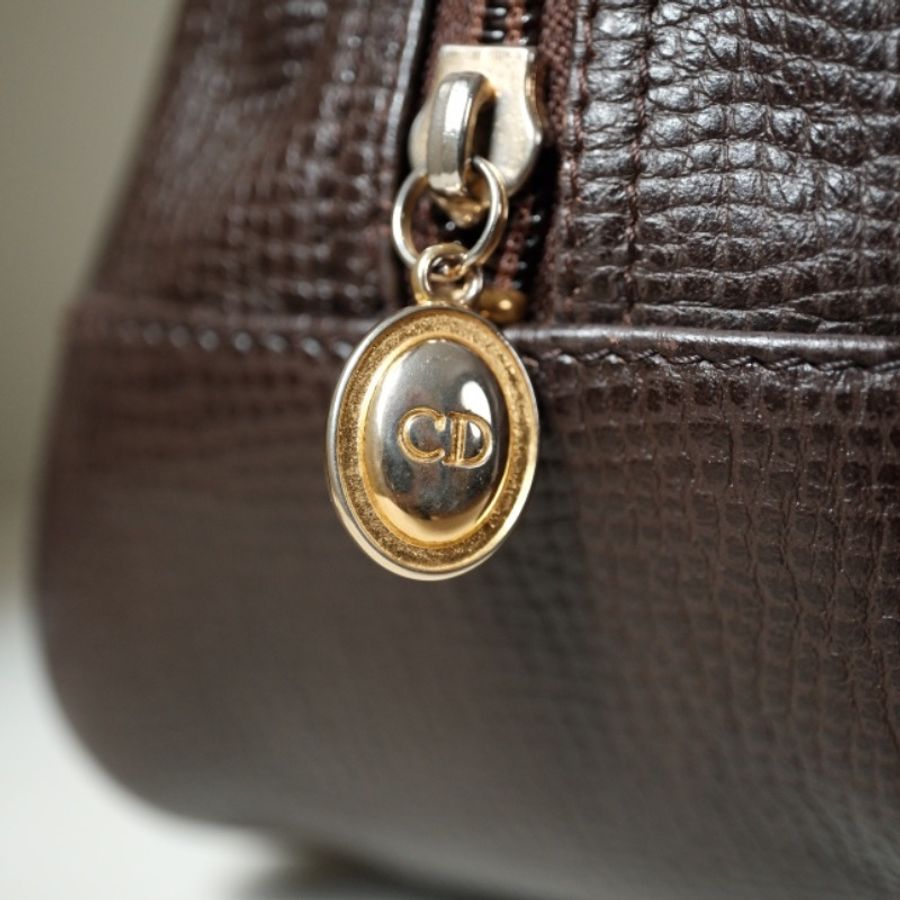 Dior Vintage 1980s 經典橢圓 CD 金標 蜥蜴壓紋皮革手提包-3