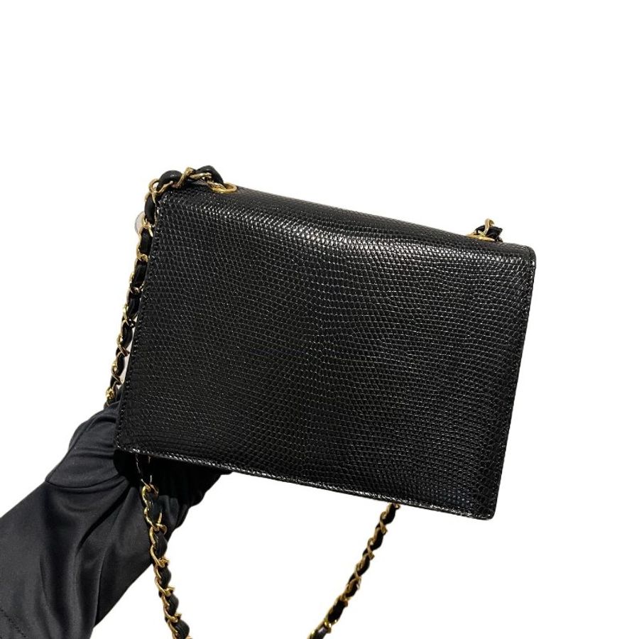 Chanel香奈兒的大雙C扣特殊皮黑金信封鏈條包-10