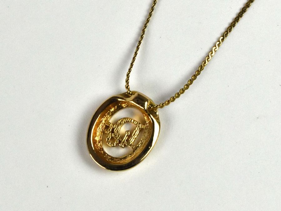 日本美品 Christian Dior Vintage 經典橢圓 Logo 金色項鏈-3