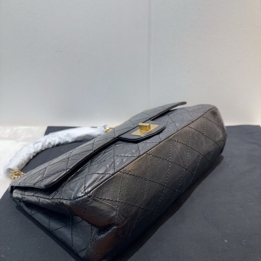 Chanel香奈兒2.55大號黑色鏈條包,經典菱格紋油蠟皮,金色五金配件-4