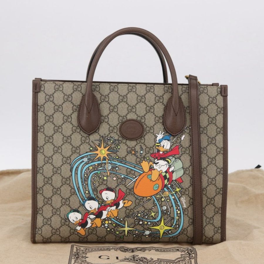 【日本直送】GUCCI GG Supreme 唐老鴨手提包 PVC 兩用 米色 金色 648134 正品 BA14327M-11