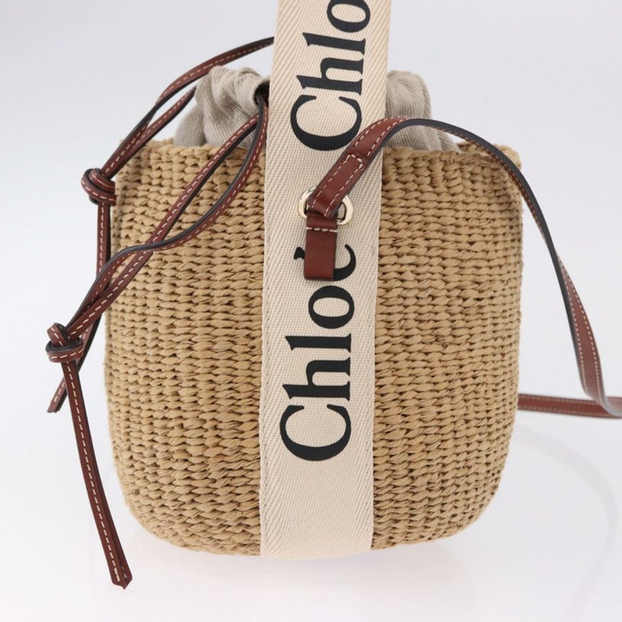 【日本直送】Chloe Woody 小號籃子單肩包 拉菲草 米色 正品 am12028V-3