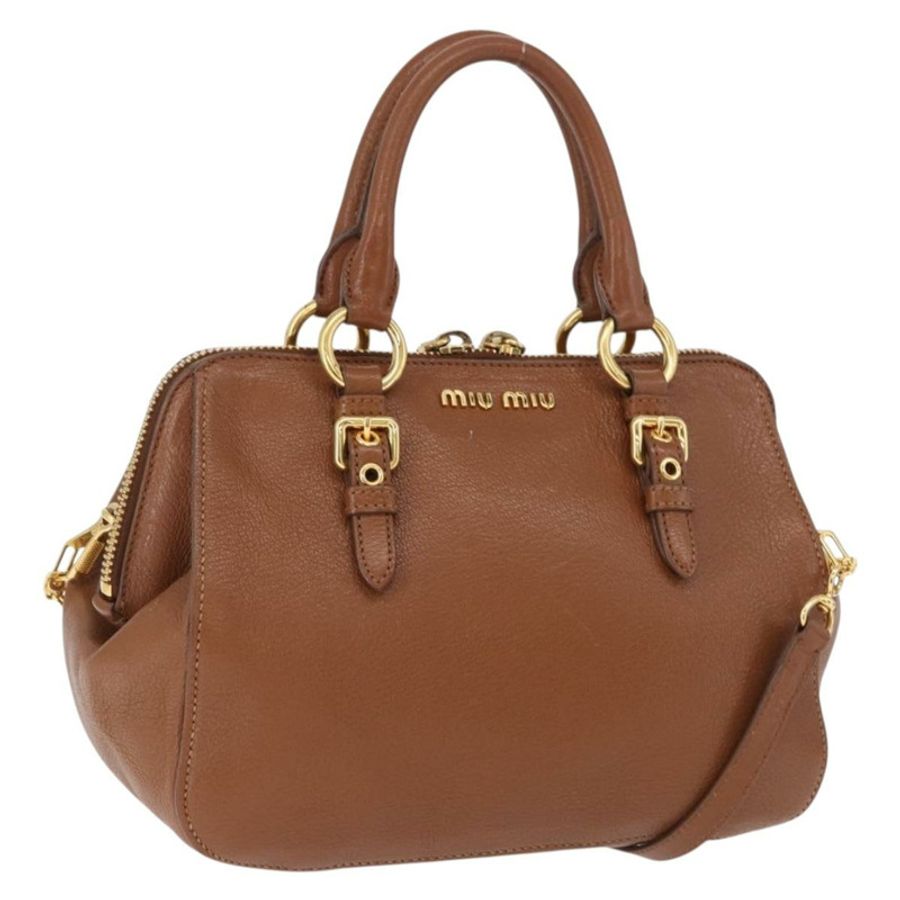 【日本直送】Miu Miu Madras 手提包 皮革 兩用 棕色 金色 正品 192697V-0