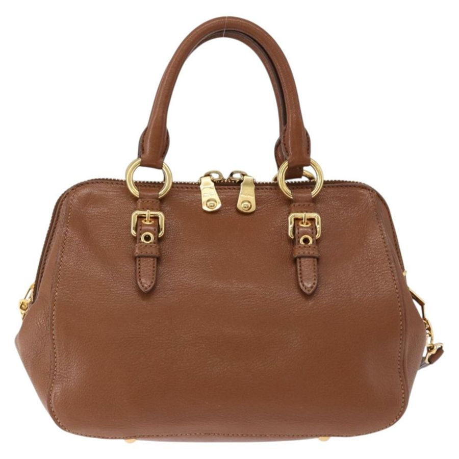 【日本直送】Miu Miu Madras 手提包 皮革 兩用 棕色 金色 正品 192697V-1