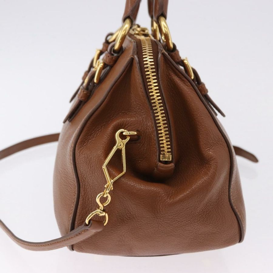【日本直送】Miu Miu Madras 手提包 皮革 兩用 棕色 金色 正品 192697V-2