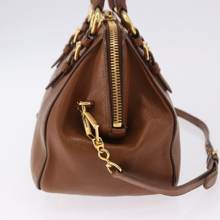 【日本直送】Miu Miu Madras 手提包 皮革 兩用 棕色 金色 正品 192697V-3