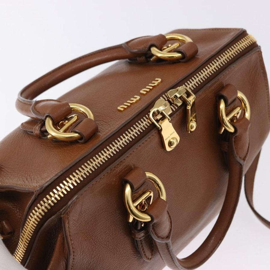 【日本直送】Miu Miu Madras 手提包 皮革 兩用 棕色 金色 正品 192697V-5